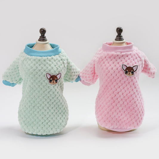 Cute Soft Coral Fleece Dog Clothes - Warm, Cozy Two-Legged Pet Apparel for Autumn & Winter
