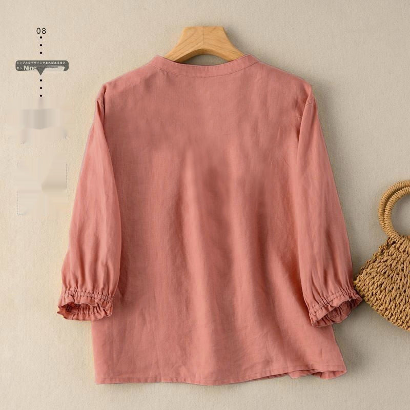 Women’s Slim Fit Cotton Shirt – Half Sleeve Button-Down Solid Color Top
