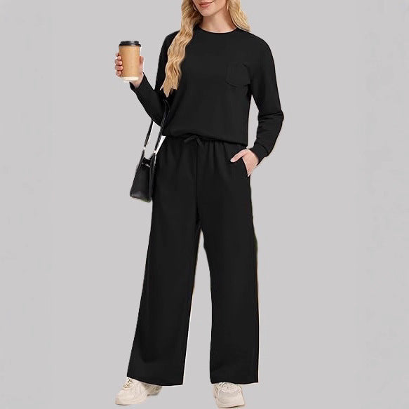 Women’s Korean Casual Two-Piece Co-ord Set – Drawstring Top & Full-Length Trousers