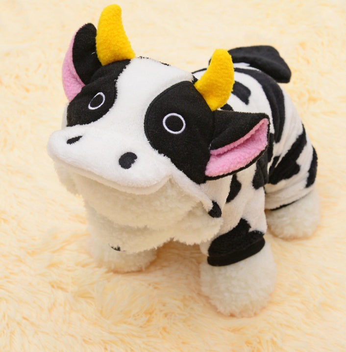 Warm Winter Pet Cat Cow Costume Hoodie Sweatshirt – Cozy Fleece Jumpsuit for Cats