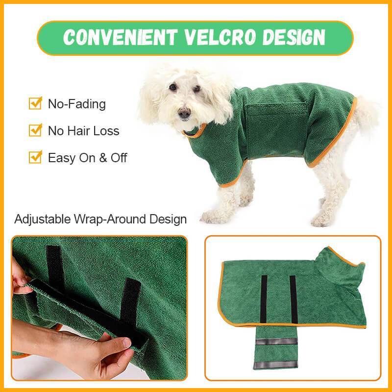 Super Absorbent Dog Bathrobe Towel – Fast Drying Microfiber Pet Drying Coat with Adjustable Neck & Chest Straps – Moisture-Wicking & Soft Dog Towel Robe