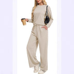 Women’s Korean Casual Two-Piece Co-ord Set – Drawstring Top & Full-Length Trousers