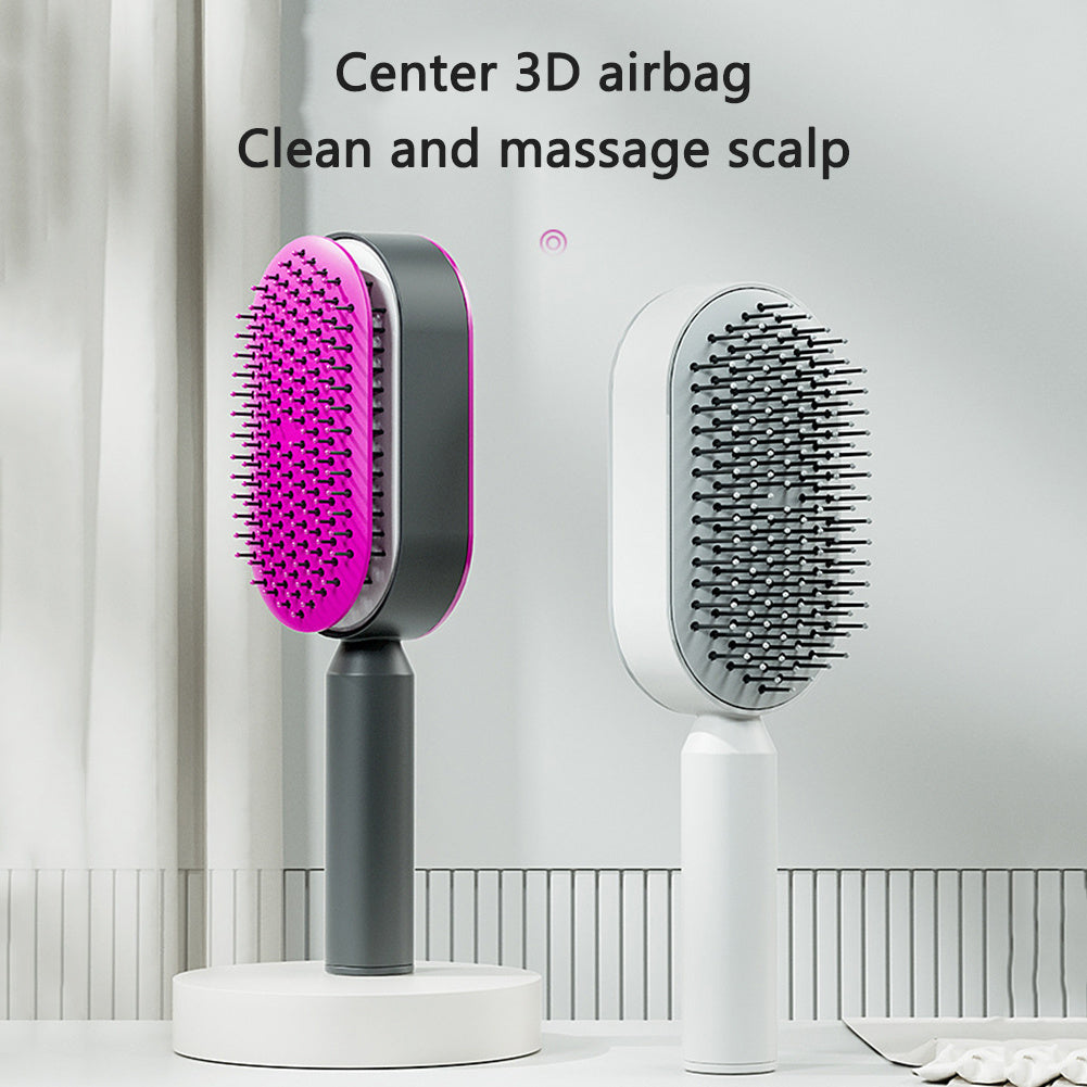 Self-Cleaning Scalp Massage Hair Brush – 3D Air Cushion Anti-Static Detangling Comb for All Hair Types | Pain-Free, No-Pull Hair Brush for Healthy Hair Growth & Frizz-Free Styling