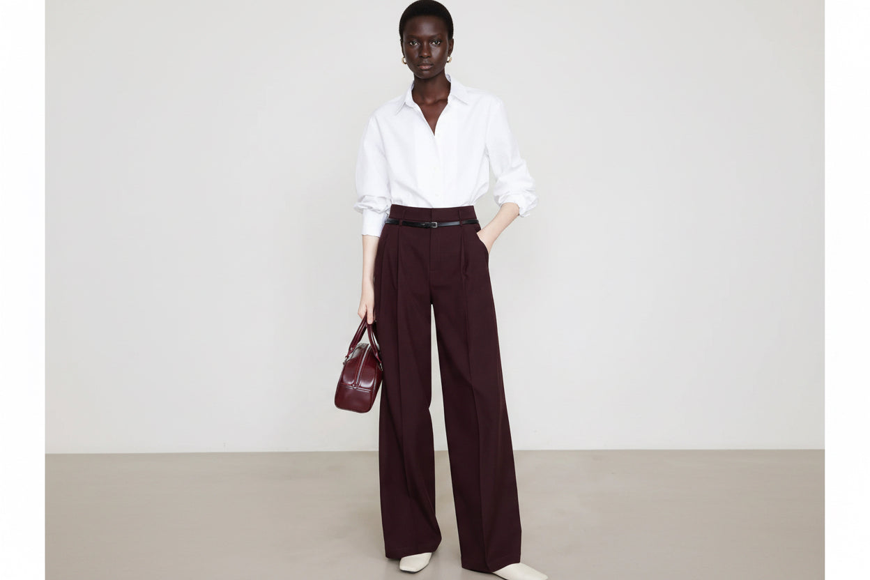 High-waisted Straight-leg Draping Suit Pants For Women