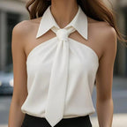 Women’s Solid Color Sleeveless Top – Lightweight Polyester Blouse for Summer Casual & Office Wear