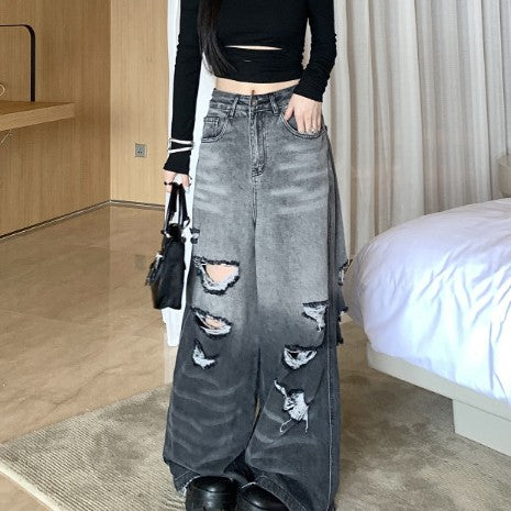 Gradient Black Wide-Leg Denim Jeans