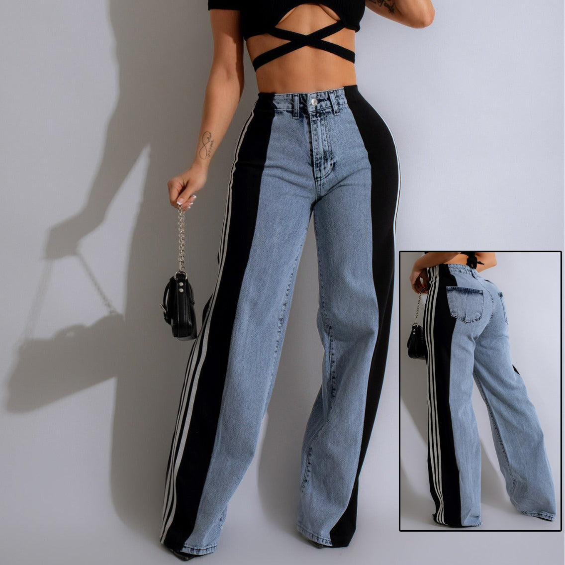 High-Waist Elastic Straight-Leg Denim jeans