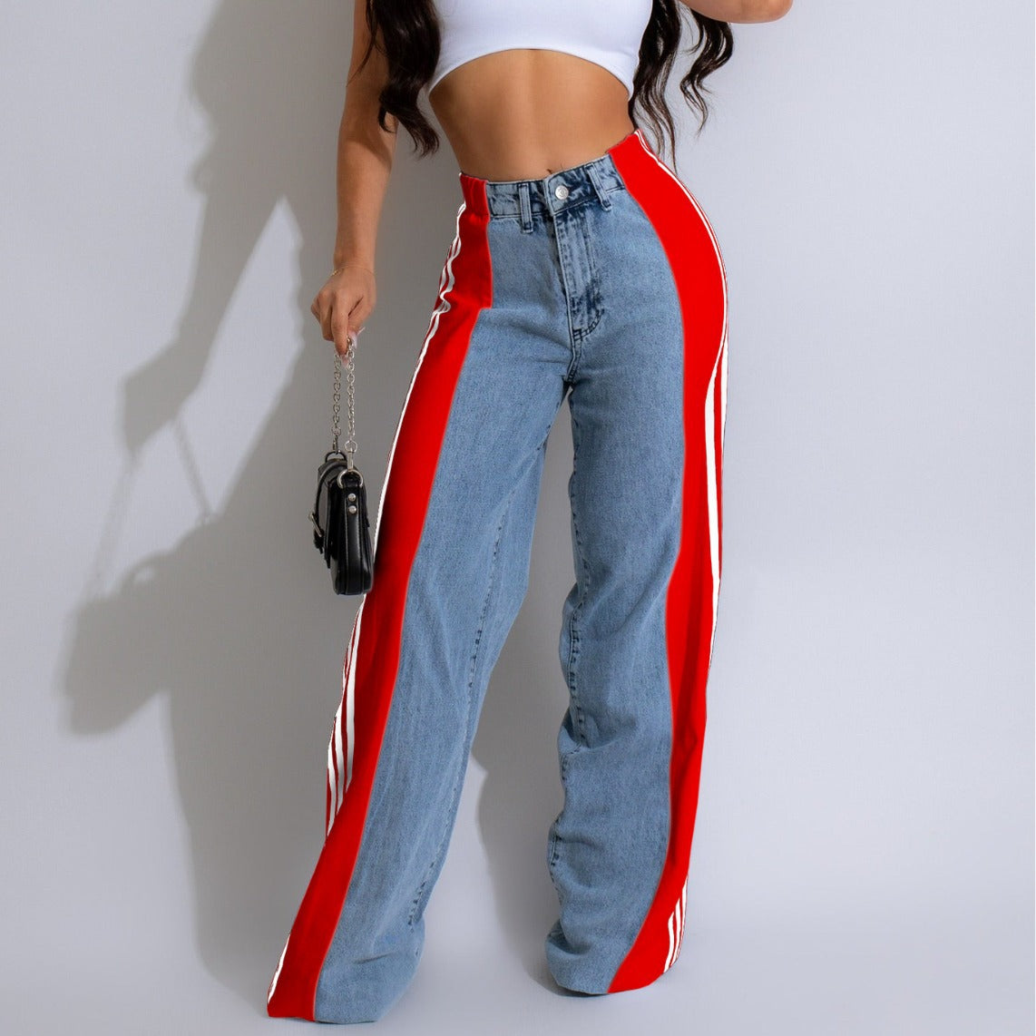 High-Waist Elastic Straight-Leg Denim jeans