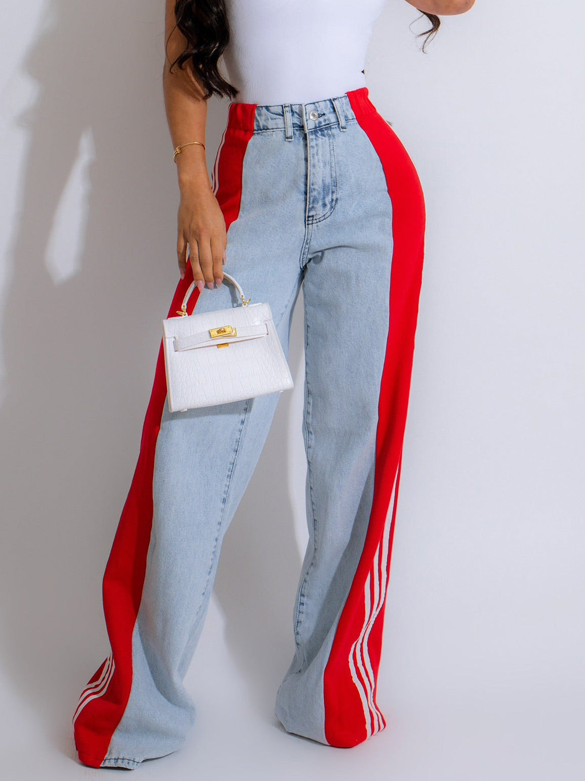 High-Waist Elastic Straight-Leg Denim jeans