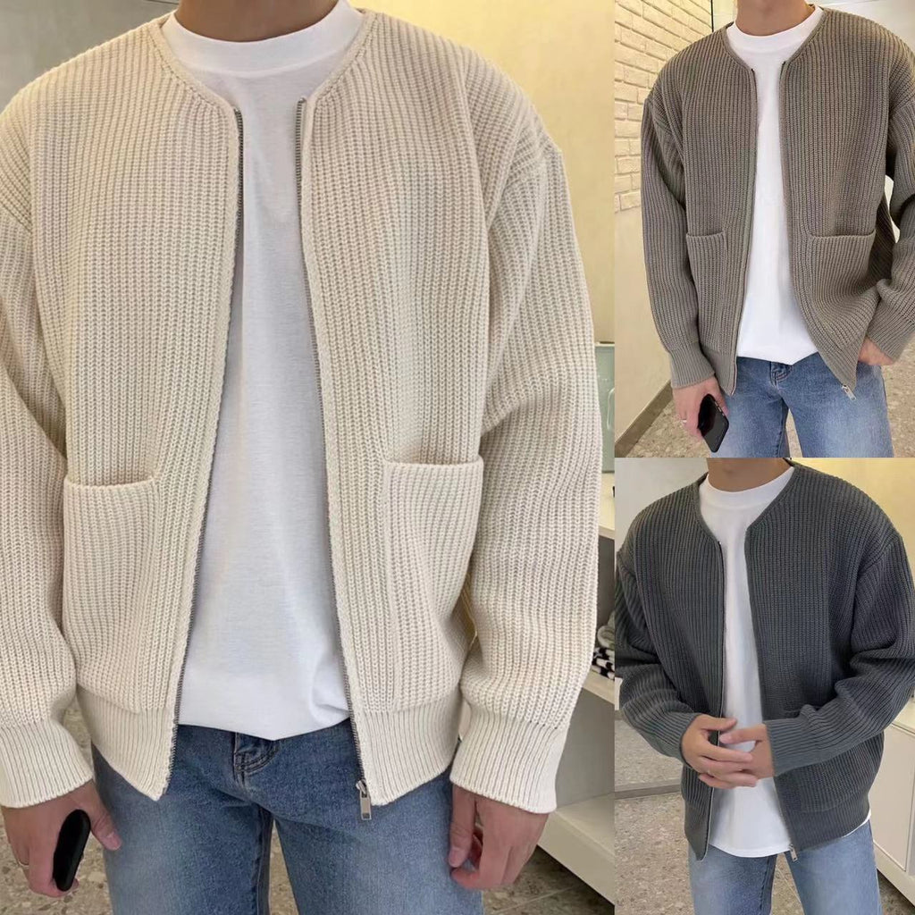 Men’s Zip-Up Knitted Funnel-Neck Sweater