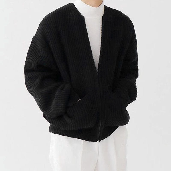 Men’s Zip-Up Knitted Funnel-Neck Sweater