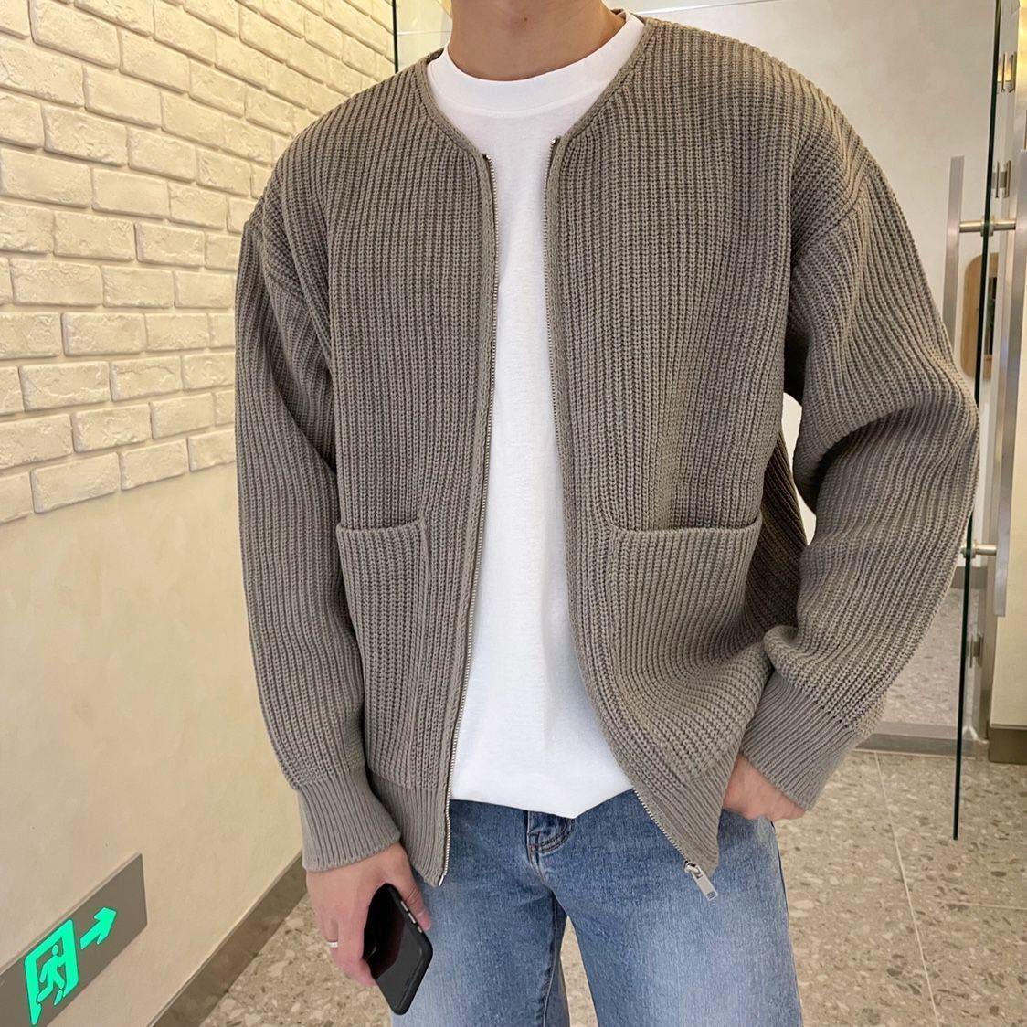 Men’s Zip-Up Knitted Funnel-Neck Sweater