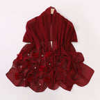Pearl Chiffon Handmade Sticky Flower Beaded Scarf Hui Gauze