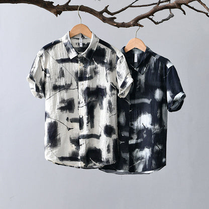 Men’s Viscose Cardigan Shirt – Lightweight Casual Button Down | Slim Fit Long Sleeve Top for Youth (M–3XL, Black & White)