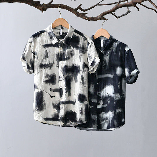 Men’s Viscose Cardigan Shirt – Lightweight Casual Button Down | Slim Fit Long Sleeve Top for Youth (M–3XL, Black & White)
