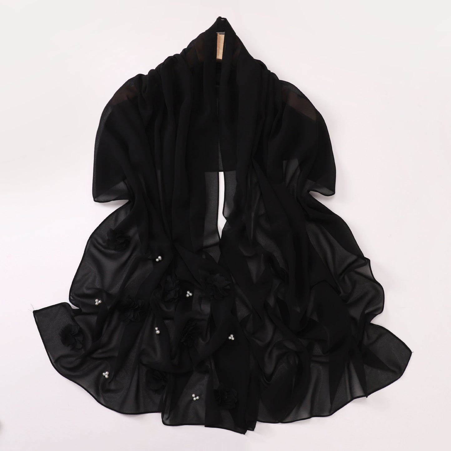Pearl Chiffon Handmade Sticky Flower Beaded Scarf Hui Gauze