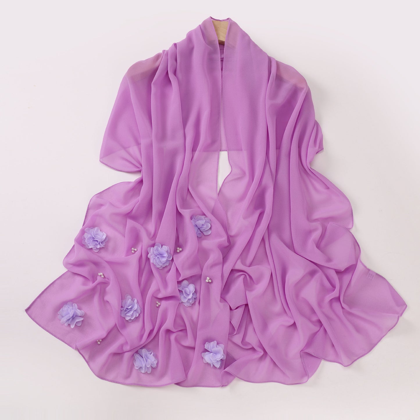 Pearl Chiffon Handmade Sticky Flower Beaded Scarf Hui Gauze