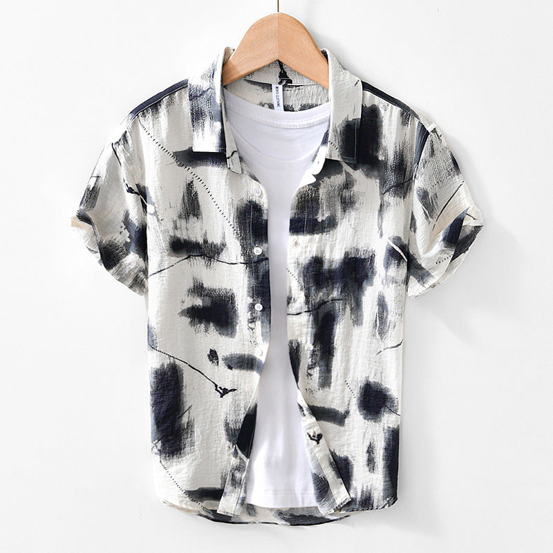 Men’s Viscose Cardigan Shirt – Lightweight Casual Button Down | Slim Fit Long Sleeve Top for Youth (M–3XL, Black & White)