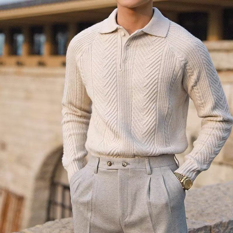 Slim Fit Lapel Knit Pullover Sweater