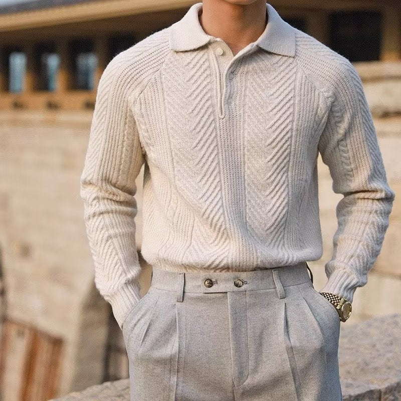 Slim Fit Lapel Knit Pullover Sweater