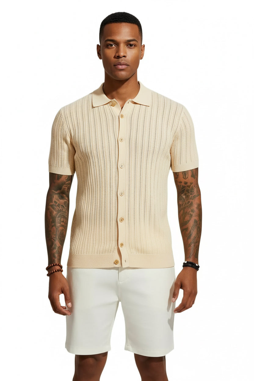 Textured Knit Button Shirt