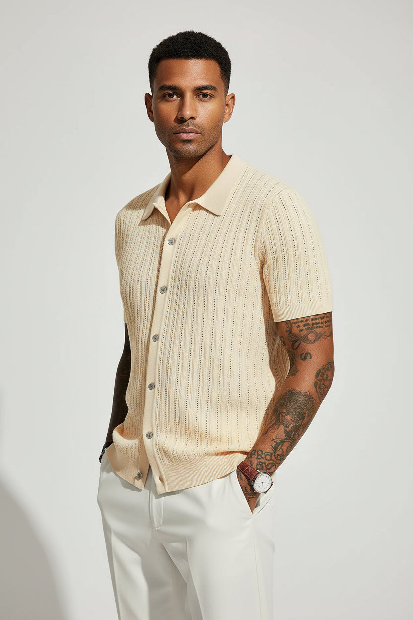 Textured Knit Button Shirt