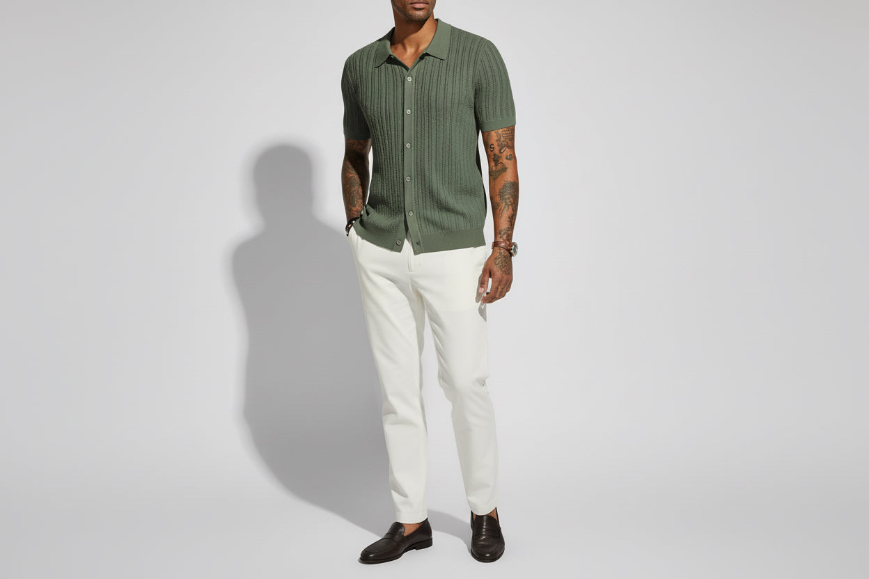 Textured Knit Button Shirt