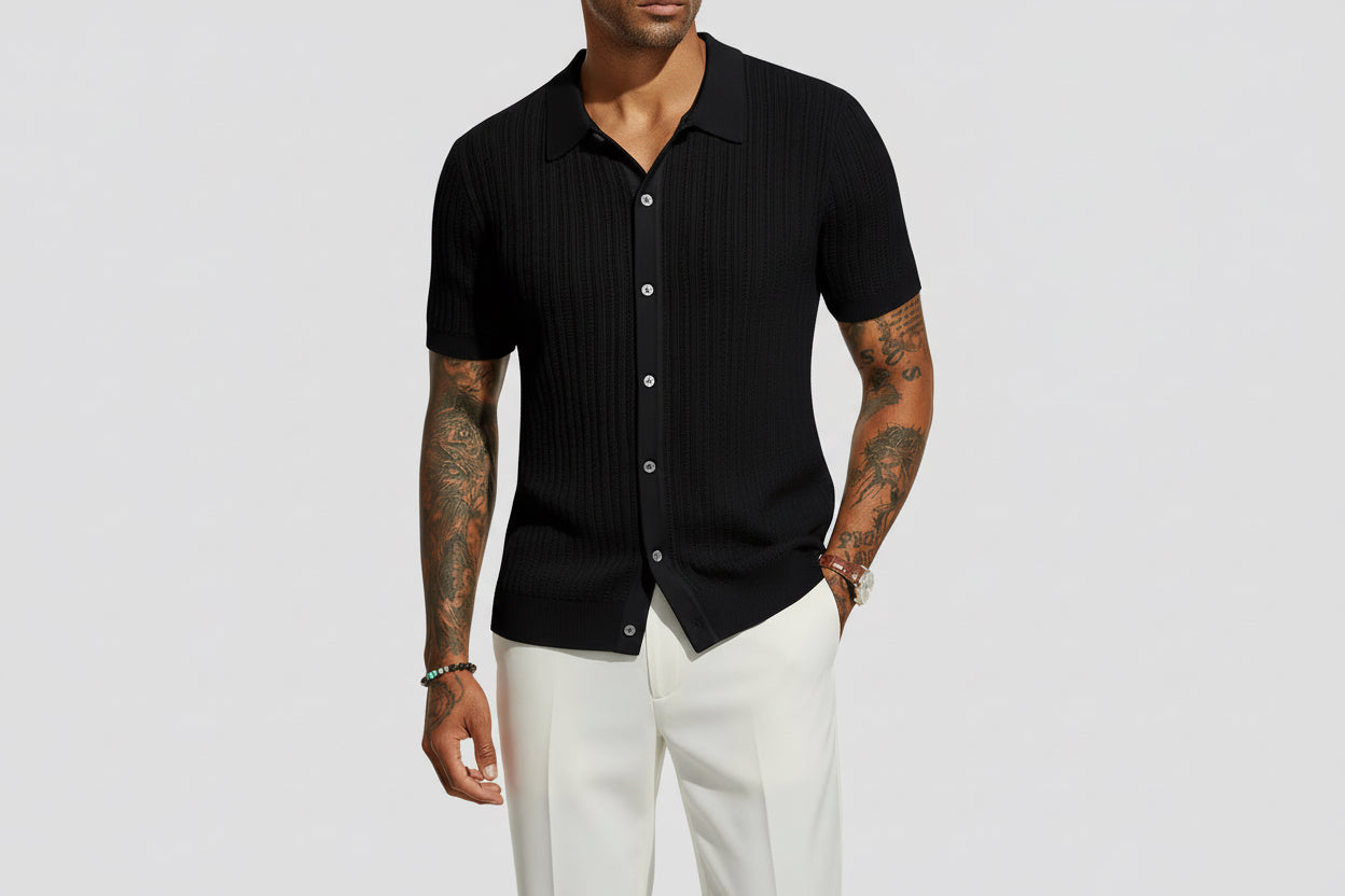 Textured Knit Button Shirt