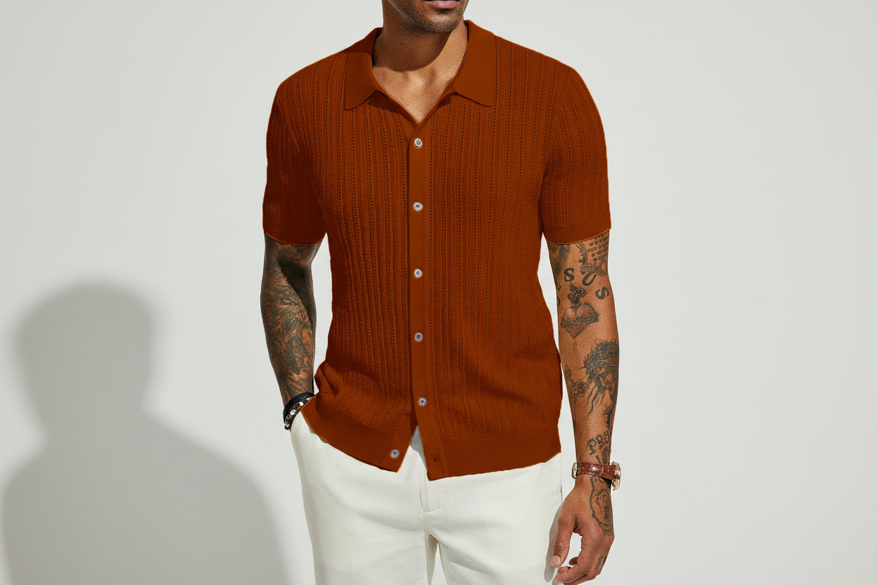 Textured Knit Button Shirt