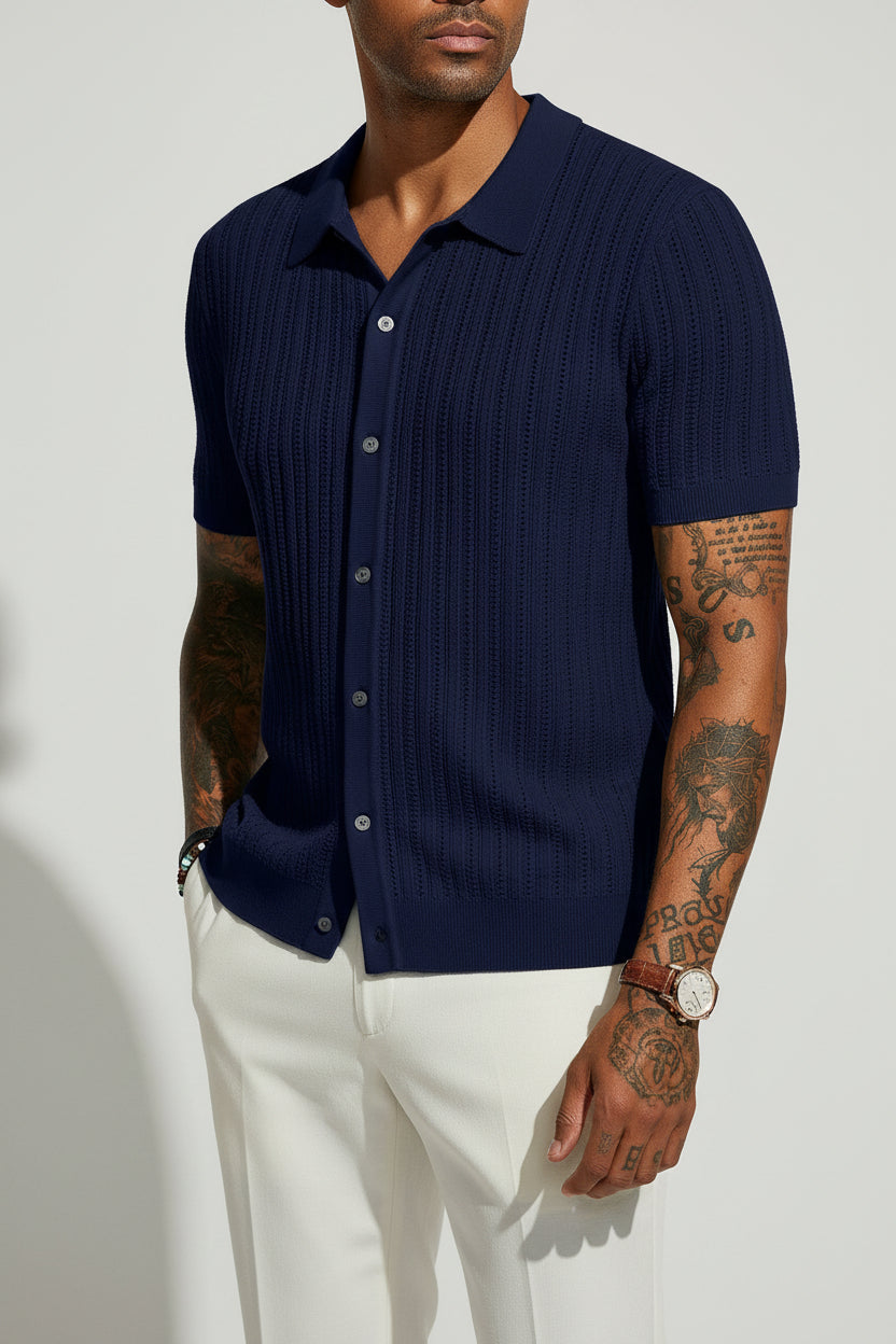 Textured Knit Button Shirt