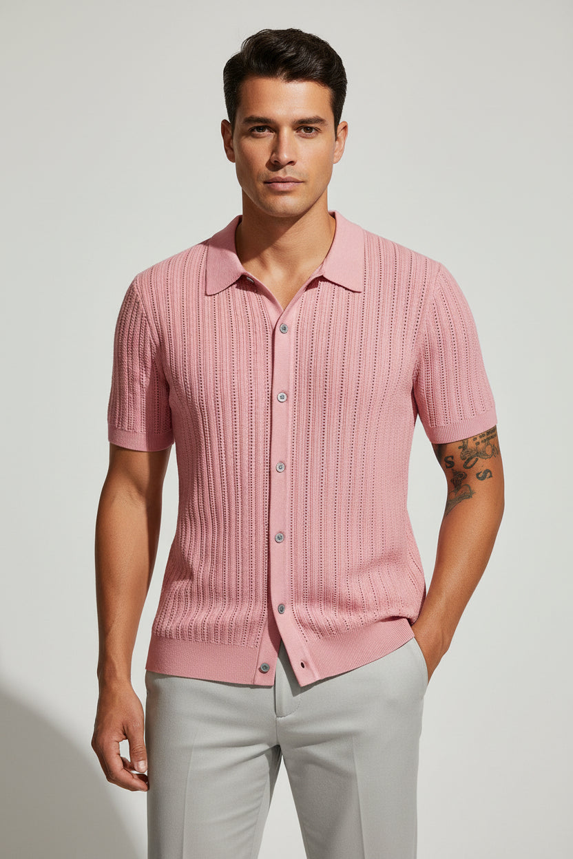 Textured Knit Button Shirt