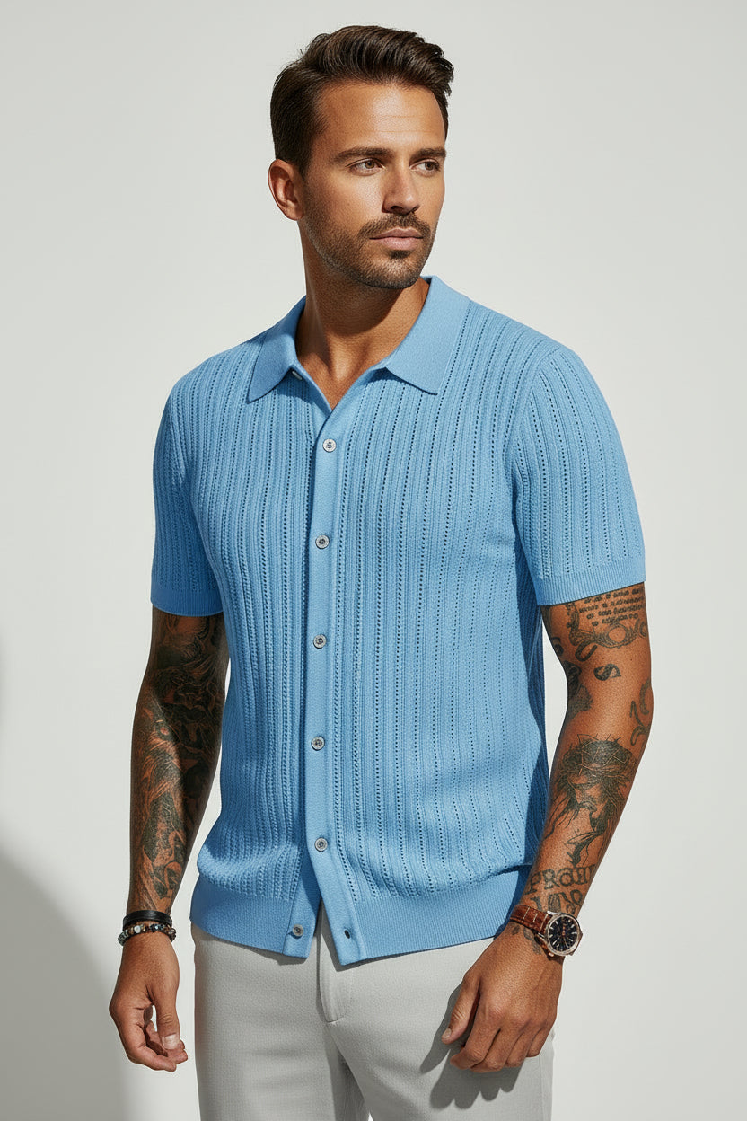 Textured Knit Button Shirt