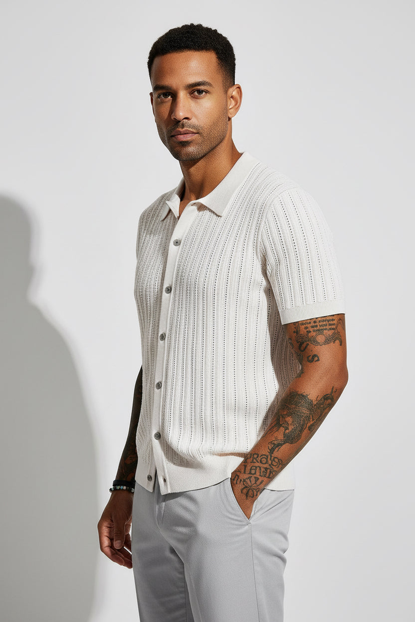 Textured Knit Button Shirt