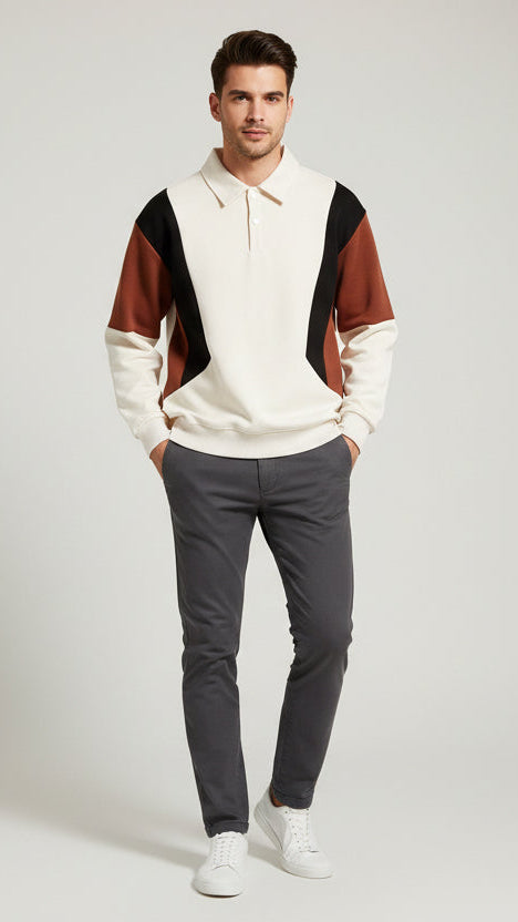 Tri-Tone Polo Sweater