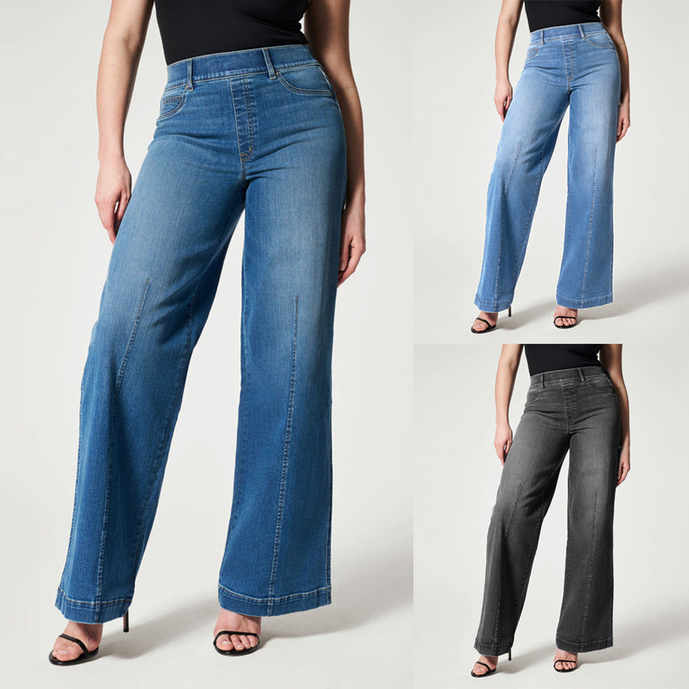 Women's High-Stretch Straight Wide-Leg Jeans