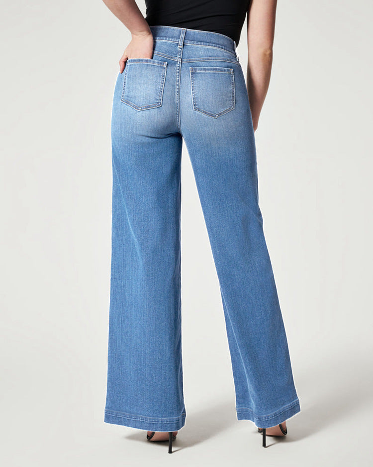 Women's High-Stretch Straight Wide-Leg Jeans