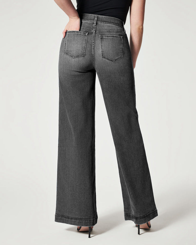 Women's High-Stretch Straight Wide-Leg Jeans