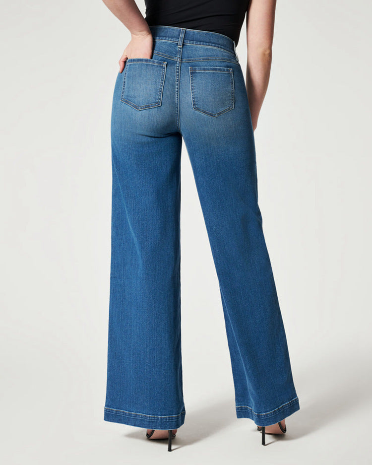 Women's High-Stretch Straight Wide-Leg Jeans