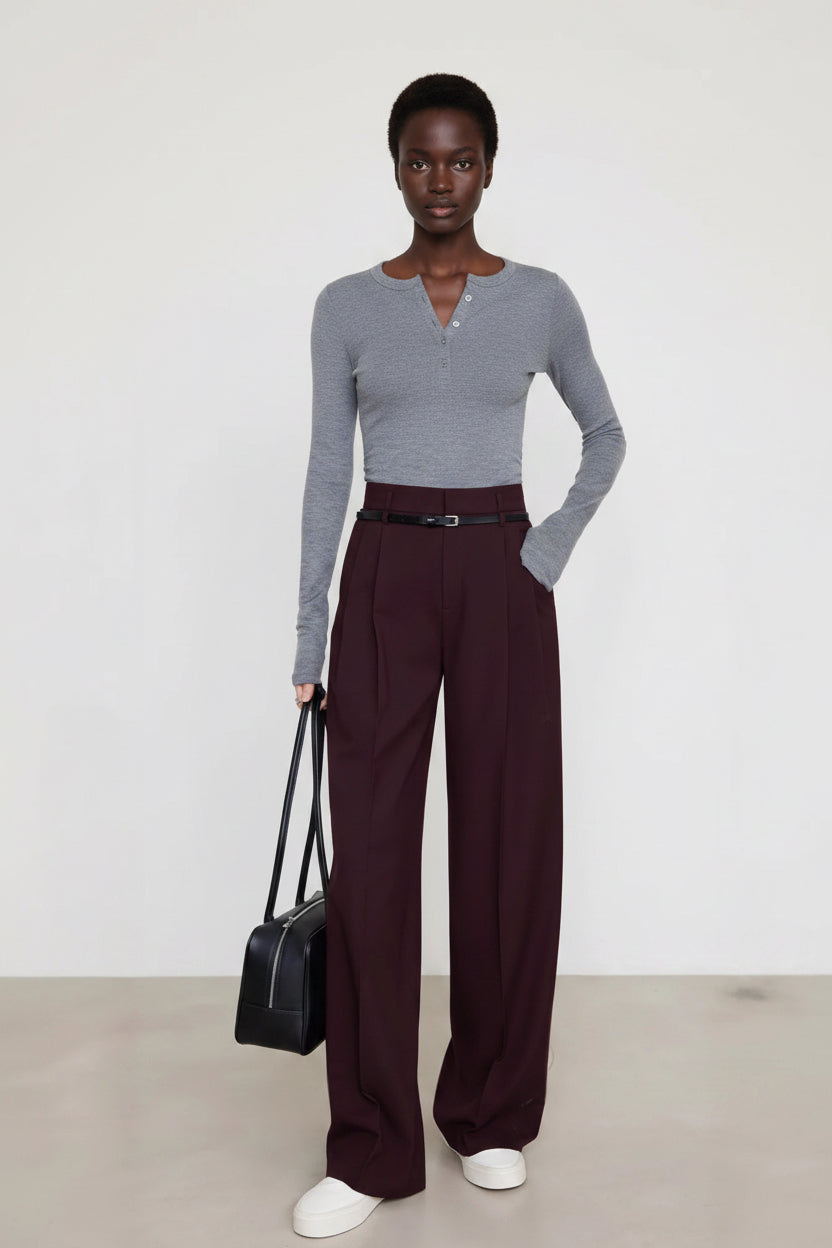 High-waisted Straight-leg Draping Suit Pants For Women