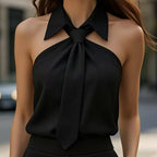 Women’s Solid Color Sleeveless Top – Lightweight Polyester Blouse for Summer Casual & Office Wear