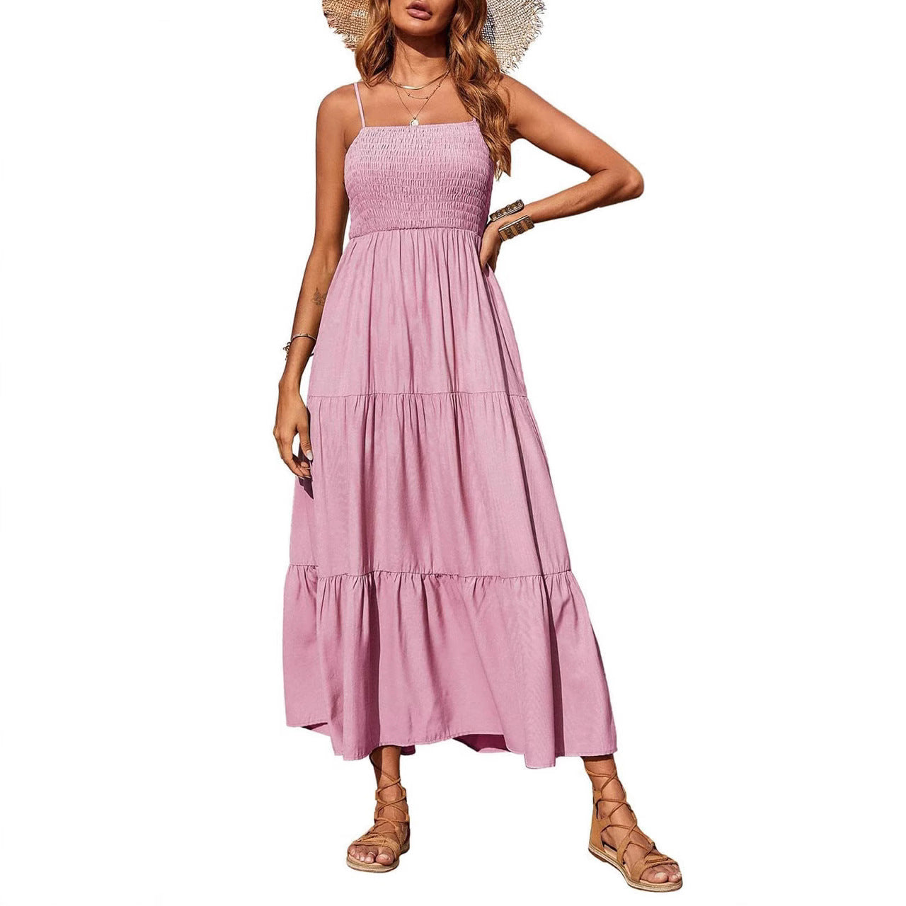Women's High Waist Cotton Sleeveless Dress – Summer Casual Style in 6 Colors