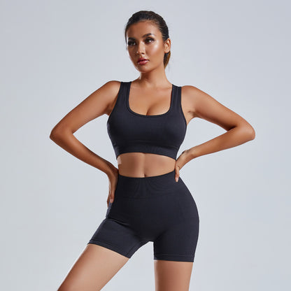 Women’s Fashion Nylon Bra & Shorts Set – Solid Color Seamless Loungewear