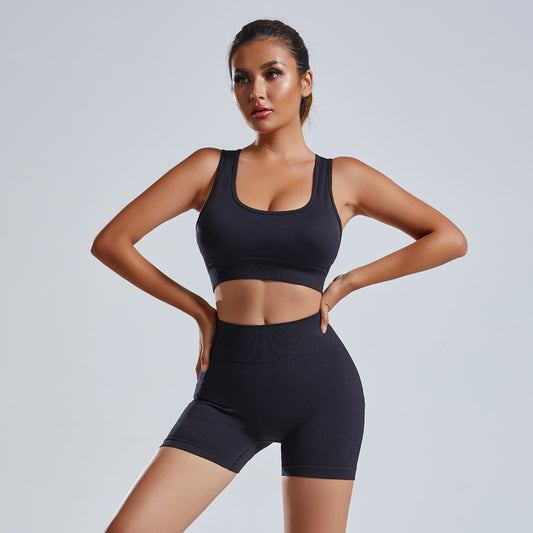 Women’s Fashion Nylon Bra & Shorts Set – Solid Color Seamless Loungewear