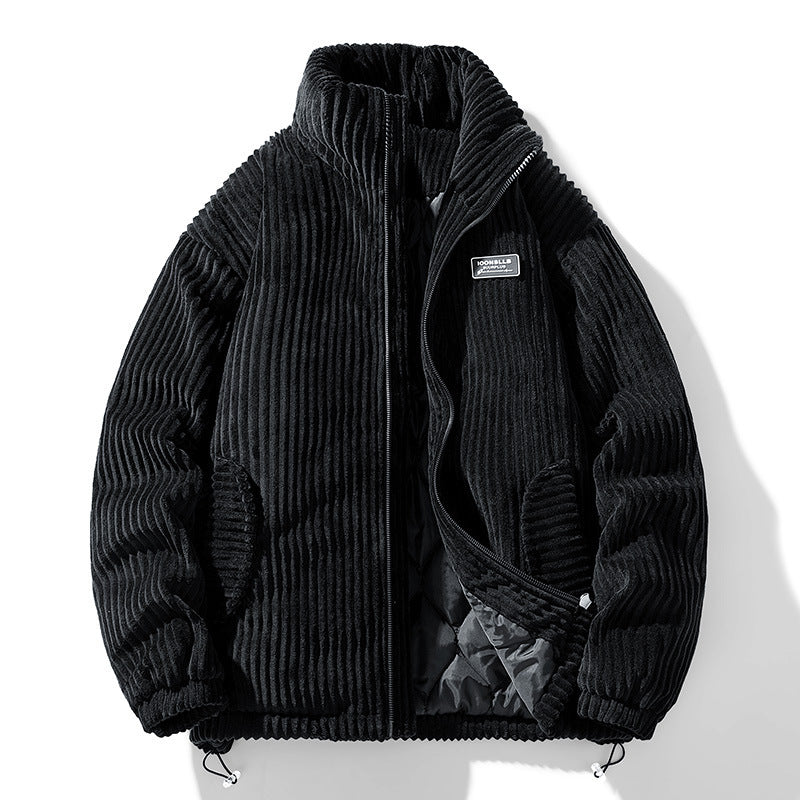Men’s Corduroy Cardigan Coat – Korean Style Casual Outerwear Jacket | Soft Polyester Fiber, Comfortable Fit & Straight Hem Design