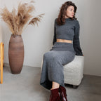 Women’s Solid Color Long Sleeve Sweater & Skirt Set – Acrylic Korean Casual Two-Piece Outfi
