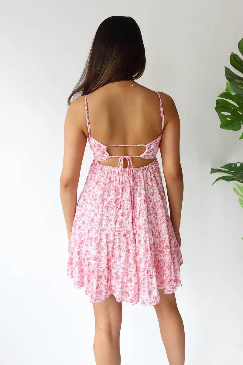 Women’s High Waist Sleeveless Pullover Dress – Pink & Dark Red Summer Casual Dress