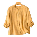 Women’s Slim Fit Cotton Shirt – Half Sleeve Button-Down Solid Color Top