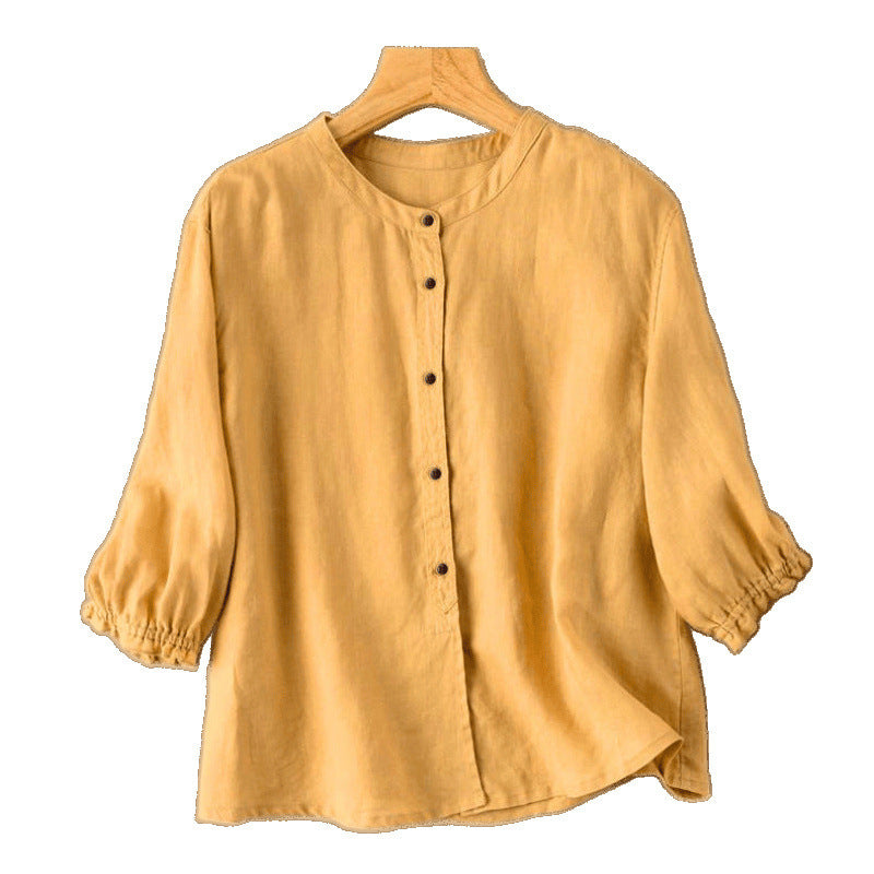 Women’s Slim Fit Cotton Shirt – Half Sleeve Button-Down Solid Color Top