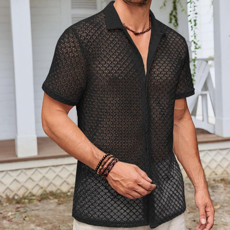 Men’s Short Sleeve Cotton-Blend Cardigan – Lightweight Casual Shirt for Summer & Everyday Wear