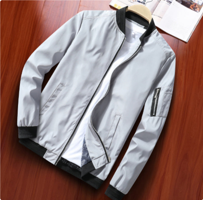 Men’s Casual Zipper Jacket – Lightweight Plain Fit Outerwear | Stylish No-Collar Coat for Daily Wear & Outdoor Activitie
